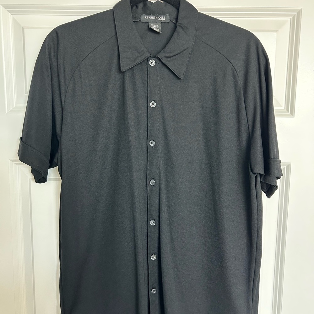 Kenneth Cole Men's Black Knit Button Down Shirt
